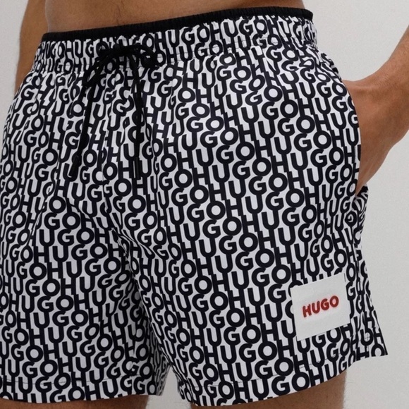 NWT LOGO-PRINT QUICK-DRYING SWIM SHORTS WITH BRANDED LABEL - Picture 2 of 10